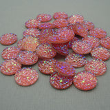 Druzy Resin Cabochons, Flat Round, Sparkly Glitter