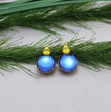 Vintage  Round Glass and Round  Rhinestone In Raw Brass Prong Settings Pendant.