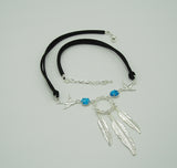 Choker with Silver Feathers and Birds on Suede Cord