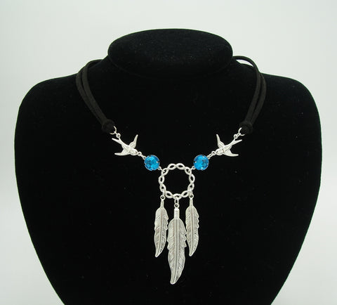 Jewelry Kit Choker with Silver Feathers and Birds