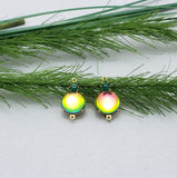Vintage  Round Glass and Round  Rhinestone In Raw Brass Prong Settings Connector.