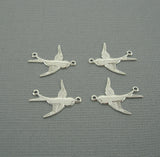 4pcs-Sterling Silver Plated Brass Sparrow Bird Charm Pendant Connector Jewelry Findings.