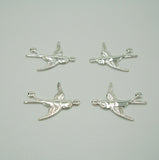 4pcs-Sterling Silver Plated Brass Sparrow Bird Charm Pendant Connector Jewelry Findings.