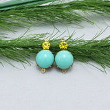 Vintage  Round Glass and Round  Rhinestone In Raw Brass Prong Settings Connector.
