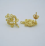 Victorian Style Gold Plated Brass Stud Earrings CZ Cubic Zirconia Filigree Post