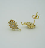 Cubic Zirconia CZ Gold Plated Brass Ear Stud Earrings Post Findings Wedding Earrings
