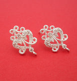 Victorian Style Silver Plated Brass Stud Earrings CZ Cubic Zirconia Filigree Post