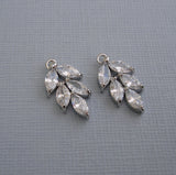 Rhodium Plated over Brass Branch Leaf Clear Cubic Zirconia Pendant Charm(2)