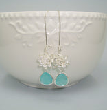 Bridesmaid Earrings Mint Crystal Lotus Flowers