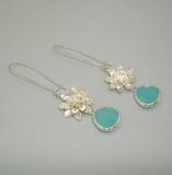 Bridesmaid Earrings Mint Crystal Lotus Flowers