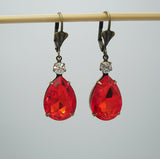 Vintage Hyacinth Swarovski Teardrop Clear Swarovski Crystal Prong Setting Earrings