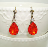 Vintage Hyacinth Swarovski Teardrop Clear Swarovski Crystal Prong Setting Earrings