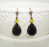 Jet Swarovski Teardrop Citrine Swarovski Crystal Wedding Gift Earrings