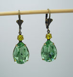 Peridot Swarovski Teardrop Citrine Swarovski Crystal Wedding Gift Earrings