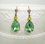 Peridot Swarovski Teardrop Citrine Swarovski Crystal Wedding Gift Earrings