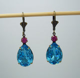 Vintage Aqua Swarovski Teardrop Pink Swarovski Crystal Wedding Gift Earrings