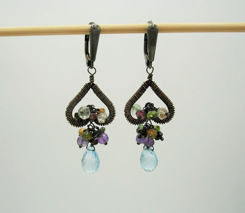 Blue Topaz Sterling Silver Earrings-Tourmaline Amethyst Aquamarine.