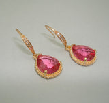 Ruby Drop Earrings Gold on Pave' Diamond French Earwire