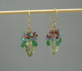 Beautiful handcrafted earrings-lemon quartz, tanzanite, garnet, emerald, 14K gold filled wire