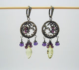 Sterling Silver Gemstone Earrings-Lemon Quartz Amethyst Garnet.