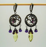 Sterling Silver Gemstone Earrings-Lemon Quartz Amethyst Garnet.