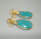 Beautifully Faceted Turquoise Crystal Drops with a Flower