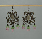 Beautiful handcrafted earrings-smoky quartz, pink topaz ,tsavorite,  sterling silver wire.
