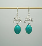 Earrings Amazonite  and Lotus Flowers with Cubic Zirconia on Earhook Dangle Earrings.
