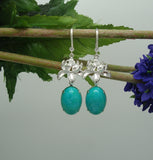 Earrings Amazonite  and Lotus Flowers with Cubic Zirconia on Earhook Dangle Earrings.
