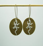 Earrings Ox Silver Lizard on Ox Brass Oval Dangle Earrings.