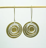 Earrings Silver Swirl and Round Ox Brass  Dangle Earrings.