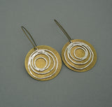 Earrings Silver Swirl and Round Ox Brass  Dangle Earrings.