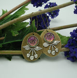 Ox Silver Cherry and Snakeskin Mosaic Cabochon on Ox Copper Oval Dangle Earrings.