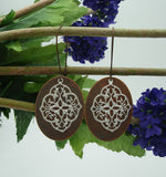 Earrings Silver Filigree on Ox Copper Oval Dangle Earrings.