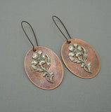 Ox Silver Flower on Ox Copper Oval Dangle Earrings.