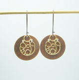 Earrings Gold  Filigree with Cubic Zirconia on Ox Copper Round Dangle Earrings.