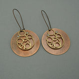 Earrings Gold  Filigree with Cubic Zirconia on Ox Copper Round Dangle Earrings.