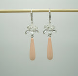 Earrings Pech Shell Pearl Teardrop with Silver Lotus and Cubic Zirconia  Dangle Earrings.