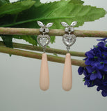 Earrings Peach Shell Pearl Teardrop with Cubic Zirconia  Dangle Earrings.