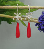Earrings Red Shell Pear Teardrop with Cubic Zirconia  Dangle Earrings.