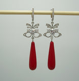 Earrings Red Shell Pear Teardrop with Cubic Zirconia  Dangle Earrings.