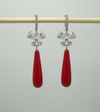 Earrings Red Shell Pear Teardrop with Cubic Zirconia  Dangle Earrings.