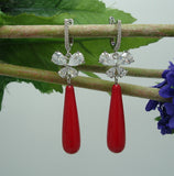 Earrings Red Shell Pear Teardrop with Cubic Zirconia  Dangle Earrings.