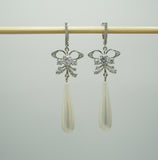 Earrings White Shell Pear Teardrop with Cubic Zirconia  Dangle Earrings.