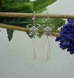 Earrings White Shell Pear Teardrop with Cubic Zirconia  Dangle Earrings.