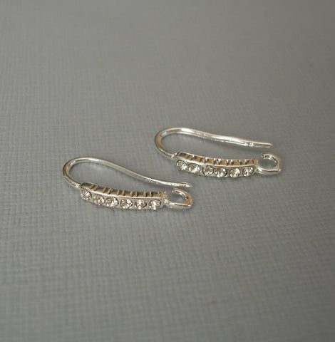 6 Crystals Cubic Zirconia Silver Hook Earring Findings Wedding Earrings