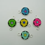 Connectors Flowers with Rhineasone in Silver Cabochon Settings for Making Bracelets Earrings