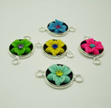 Connectors Flowers with Rhineasone in Silver Cabochon Settings for Making Bracelets Earrings