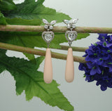 peach-shell-pear-teardrop-silver-flowers-cubic-zirconia -dangle-handmade-earrings