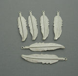 Sterling Silver Plated over Brass Textured Feather Pendant Charm 1 Ring Big Size